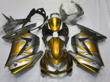 Cheap 2008-2012 Kawasaki Ninja 250 Motorcycle Fairings - Silver Gold Flame