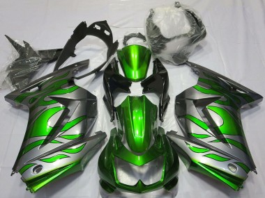 Cheap 2008-2012 Kawasaki Ninja 250 Motorcycle Fairings - Silver Green Flame
