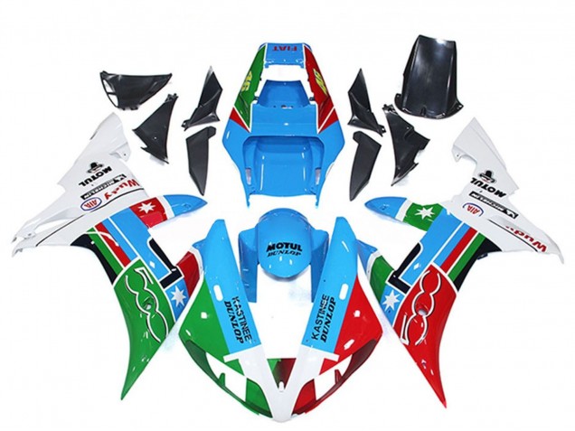 2002-2003 Yamaha R1 Motorcycle Fairings - White Blue Red Green Motul Michelin Dunlop