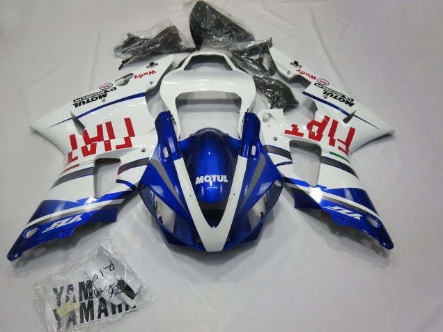 2000-2001 Yamaha R1 Motorcycle Fairings - White Blue Red Fiat Motul