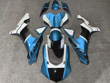 Cheap 2015-2019 Yamaha R1 Motorcycle Fairings - Light Blue White Carbon Fiber Accents