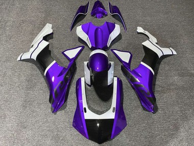 Cheap 2015-2019 Yamaha R1 Motorcycle Fairings - White Purple Carbon Fiber Accents