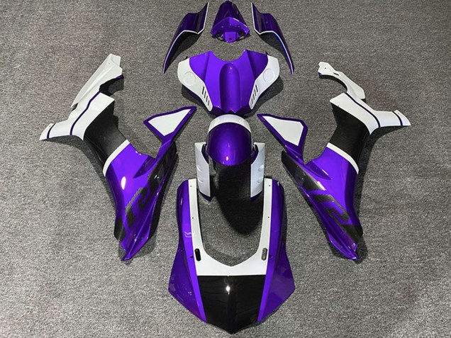 2015-2019 Yamaha R1 Motorcycle Fairings - White Purple Carbon Fiber Accents