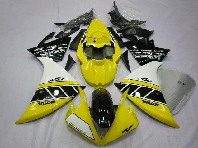 2012-2014 Yamaha R1 Motorcycle Fairings - White Yellow Glossy Black