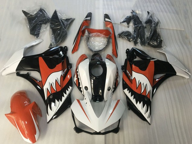 2015-2018 Yamaha R3 Motorcycle Fairings - White Orange Glossy Black Shark