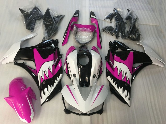 2015-2018 Yamaha R3 Motorcycle Fairings - White Pink Glossy Black Shark