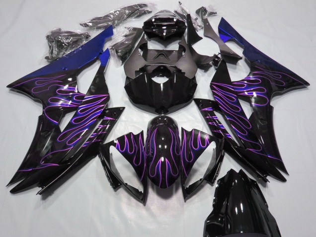 2008-2016 Yamaha R6 Motorcycle Fairings - Blue Glossy Black Purple Flame