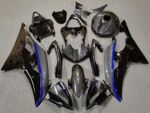 2008-2016 Yamaha R6 Motorcycle Fairings - Glossy Black Carbon Fiber Style Blue