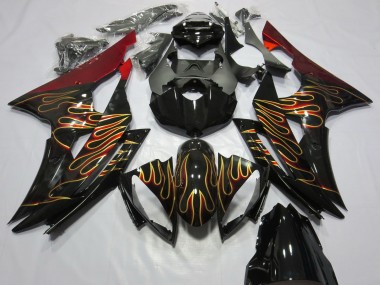Cheap 2008-2016 Yamaha R6 Motorcycle Fairings - Red Glossy Black Gold Flame