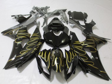 Cheap 2008-2016 Yamaha R6 Motorcycle Fairings - Glossy Black Gold Flame
