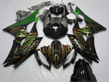 Cheap 2008-2016 Yamaha R6 Motorcycle Fairings - Green Glossy Black Gold Flame