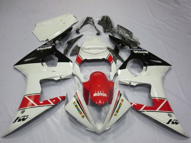 Cheap 2005 Yamaha R6 Motorcycle Fairings - White Red Glossy Black Motul