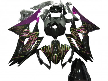 Cheap 2008-2016 Yamaha R6 Motorcycle Fairings - Purple Glossy Black Gold Flame