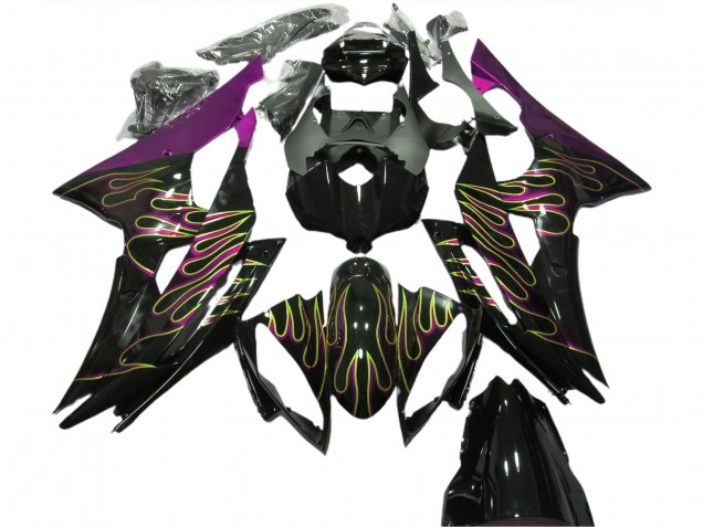 2008-2016 Yamaha R6 Motorcycle Fairings - Purple Glossy Black Gold Flame