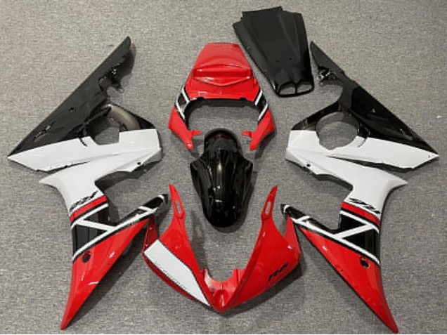 2003-2004 Yamaha R6 Motorcycle Fairings - Red White Glossy Black