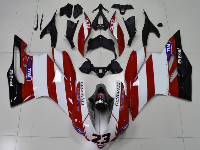 2015-2020 Ducati 959 1299 Motorcycle Fairings - White Red Glossy Black Generali Tim 23