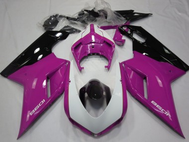 Cheap 2007-2014 Ducati 1098 Motorcycle Fairings - Pink White Glossy Black