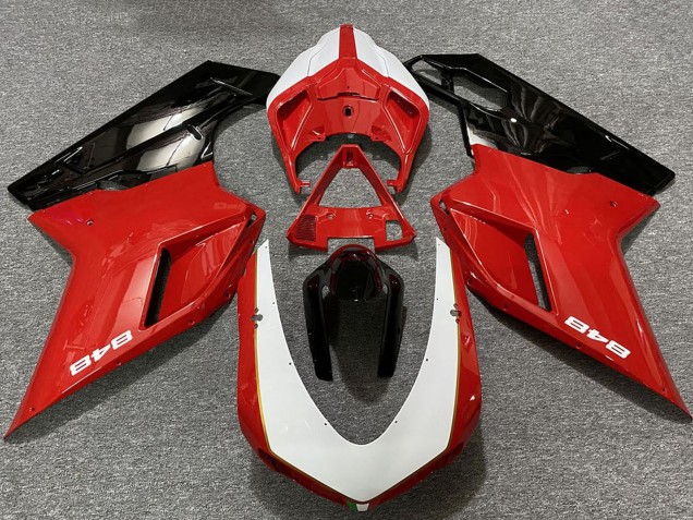 2007-2014 Ducati 848 Motorcycle Fairings - White Red Glossy Black