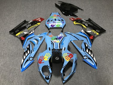 Cheap 2009-2014 BMW S1000RR Motorcycle Fairings - Light Blue Black Shark Hands