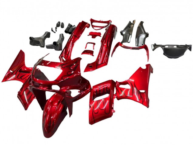 1993-2007 Kawasaki ZZR400 Motorcycle Fairings - Red Black Flame