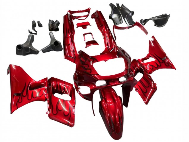 1998-2003 Kawasaki ZZR600 Motorcycle Fairings - Red with Black Flame