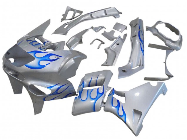 1993-2007 Kawasaki ZZR400 Motorcycle Fairings - White Blue Flame