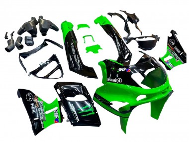 Cheap 1993-2007 Kawasaki ZZR400 Motorcycle Fairings - Green Glossy Black Green Monster Elf Touch4 Bridgestone