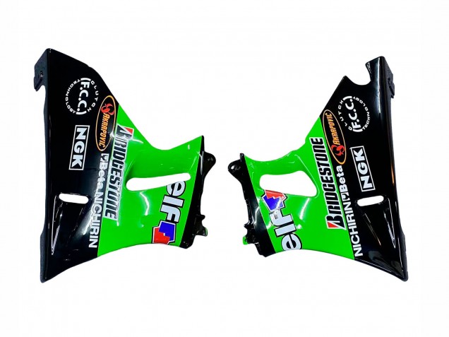 1993-2007 Kawasaki ZZR400 Motorcycle Fairings - Green Glossy Black Green Monster Elf Touch4 Bridgestone