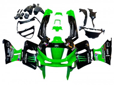 Cheap 1993-2007 Kawasaki ZZR400 Motorcycle Fairings - Green Glossy Black Green Monster Elf Touch4 Bridgestone