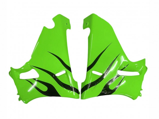 1993-2007 Kawasaki ZZR400 Motorcycle Fairings - Green Glossy Black Flame