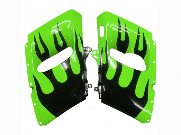 1993-2007 Kawasaki ZZR400 Motorcycle Fairings - Green Glossy Black Flame