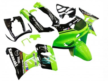 Cheap 1993-2007 Kawasaki ZZR400 Motorcycle Fairings - Green Glossy Black Blue Monster Elf Touch4 Bridgestone
