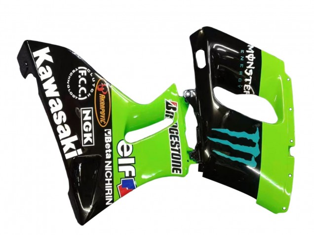 1993-2007 Kawasaki ZZR400 Motorcycle Fairings - Green Glossy Black Blue Monster Elf Touch4 Bridgestone