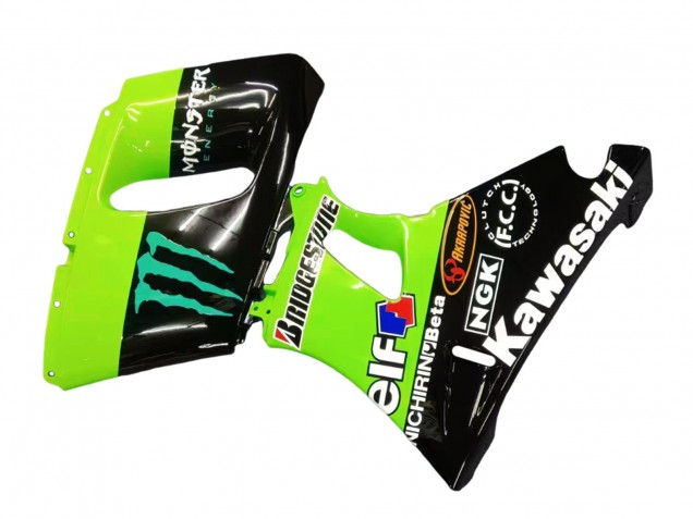 1998-2003 Kawasaki ZZR600 Motorcycle Fairings - Green Glossy Black Blue Monster Elf Touch4 Bridgestone