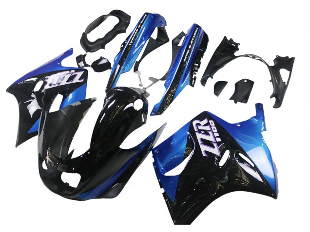 1990-1992 Kawasaki ZZR1100 Motorcycle Fairings - Blue Glossy Black