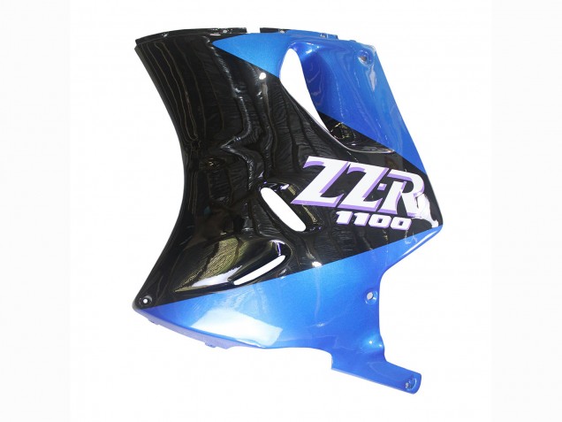 1990-1992 Kawasaki ZZR1100 Motorcycle Fairings - Blue Glossy Black