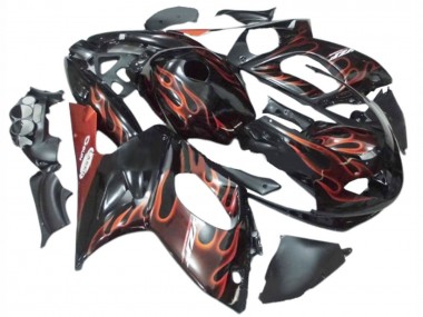 Cheap 1996-2007 Yamaha YZF600R Thundercat Motorcycle Fairings - Black with Dark Orange Flame