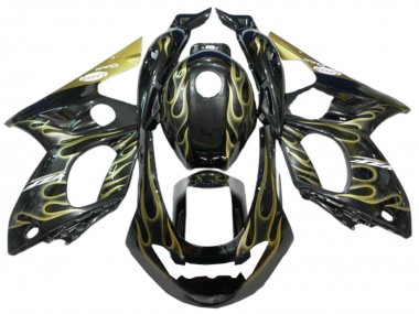 Cheap 1996-2007 Yamaha YZF600R Thundercat Motorcycle Fairings - Black with Gold Flame