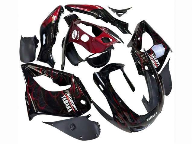 1997-2007 Yamaha YZF 1000R Thunderace Motorcycle Fairings - Black with Dark Red Flame