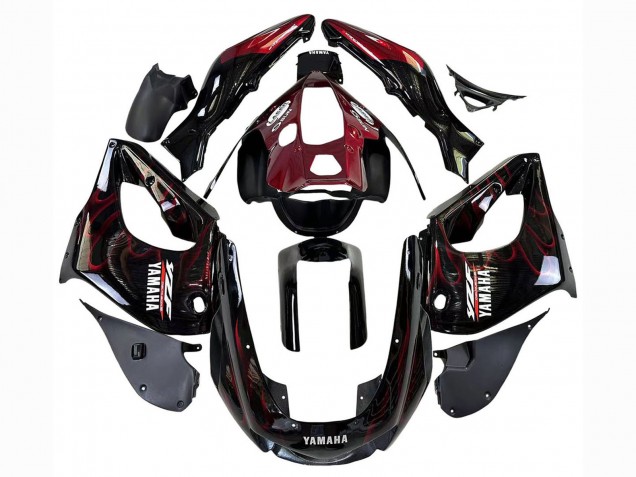 1997-2007 Yamaha YZF 1000R Thunderace Motorcycle Fairings - Black with Dark Red Flame