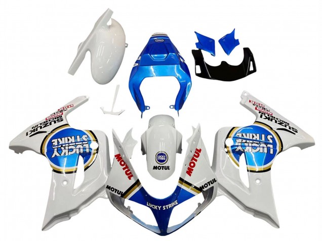 2003-2013 Suzuki SV650 Motorcycle Fairings - White Blue Lucky Strike Motul