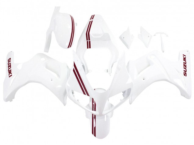 2003-2013 Suzuki SV650 Motorcycle Fairings - White with Dark Red Lines
