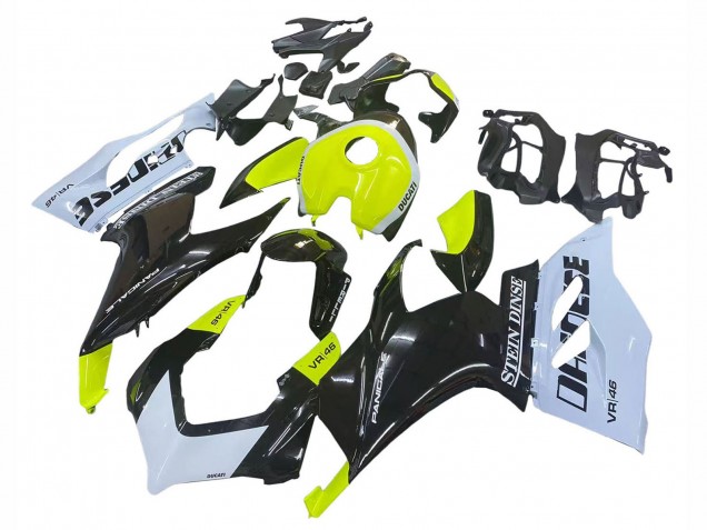 2020-2024 Ducati Panigale V2 Motorcycle Fairings - White Lime Green Glossy Black Stein Dinse VR 46