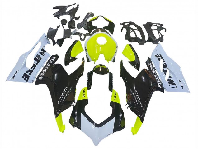 2020-2024 Ducati Panigale V2 Motorcycle Fairings - White Lime Green Glossy Black Stein Dinse VR 46