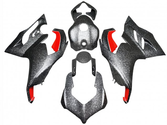 2020-2024 Ducati Panigale V2 Motorcycle Fairings - Black Forged Carbon Fiber Style Red