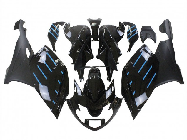 2005-2010 BMW K1200S Motorcycle Fairings - Glossy Black Matte Black Blue Lines