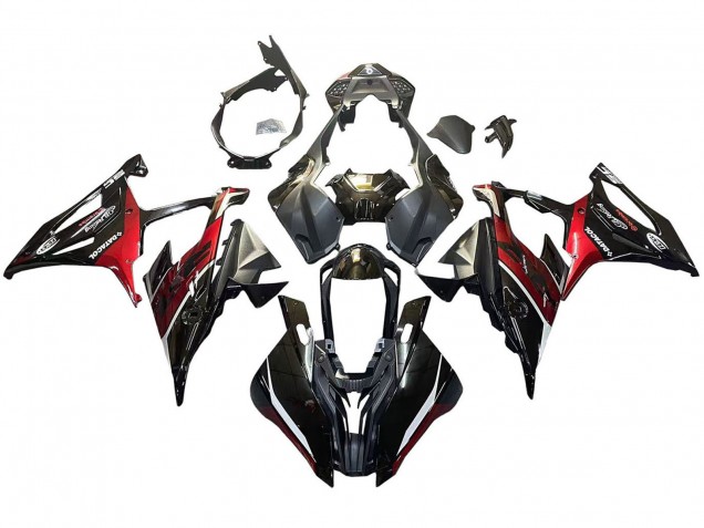 2019-2022 BMW S1000RR Motorcycle Fairings - Black Dark Red
