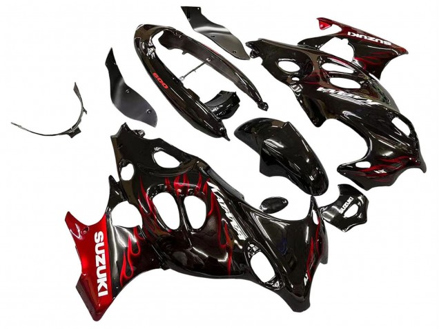 2004-2006 Suzuki GSX600F/GSX750F Motorcycle Fairings - Glossy Black Red Flame