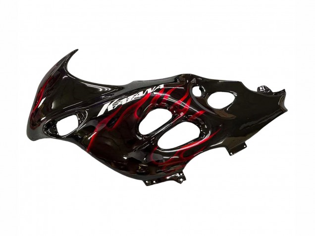 2004-2006 Suzuki GSX600F/GSX750F Motorcycle Fairings - Glossy Black Red Flame