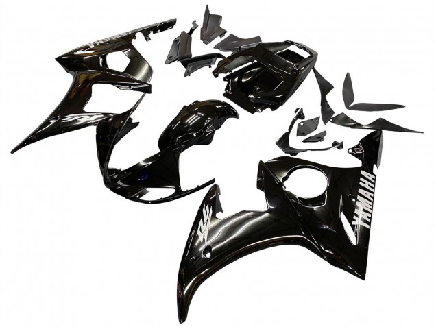 2006-2009 Yamaha YZF R6S Motorcycle Fairings - Glossy Black White Decals